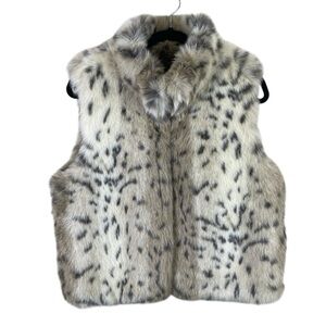 Valerie Stevens Women’s Chic Faux Fur Animal Print Full-Zip Vest Sz Appx M/L
